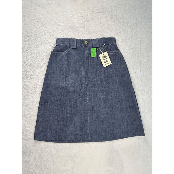 Vintage Dresses & Skirts - Vintage 1970s Denim Mid Length Skirt 100% Cotton NWT A Line Size 14/ 28" Waist
